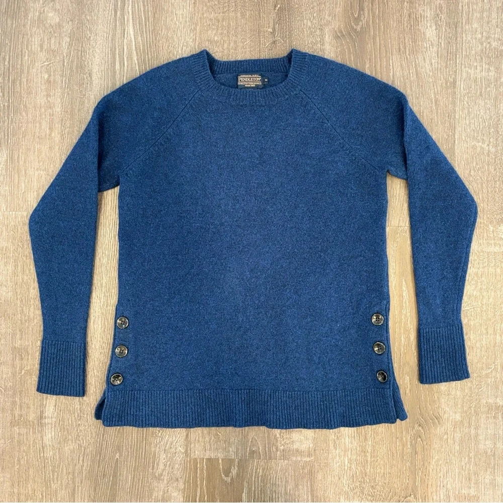 Pendleton Park City Pullover Lambswool Navy Tweed Button Hip Sweater Medium